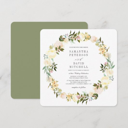 Cream en Sage | Botanische garland Floral Wedding Kaart (Voorkant / Achterkant)