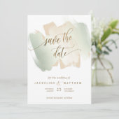 Cream en Sage penseelstreken, Minimale bruiloft op Save The Date (Staand voorkant)