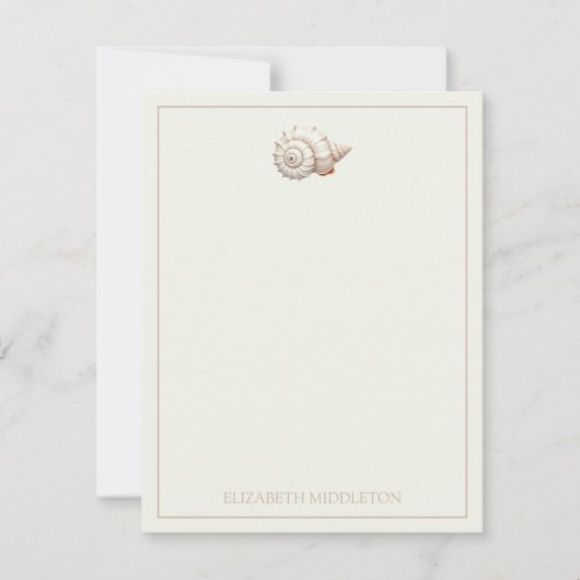 Cream en Tan Coastal Seashell gepersonaliseerd Notitiekaartje (Voorkant)