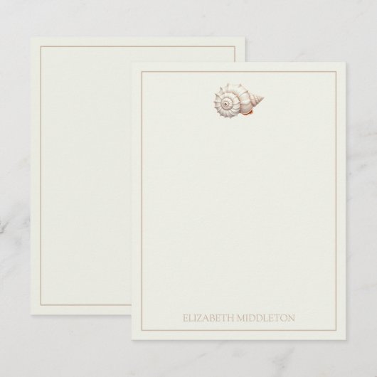 Cream en Tan Coastal Seashell gepersonaliseerd Notitiekaartje (Voorkant / Achterkant)