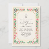 Cream Enchanting Botanical Garden Trouwfoto Kaart (Voorkant)