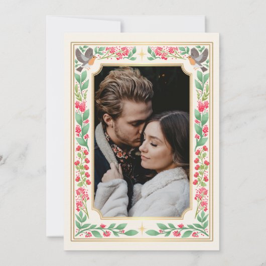 Cream Enchanting Botanical Garden Trouwfoto Kaart (Achterkant)