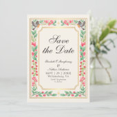 Cream Enchanting Botanical Garden Trouwfoto Save The Date (Staand voorkant)