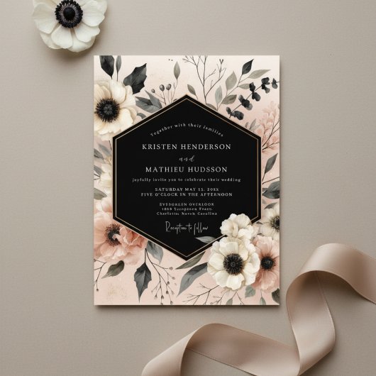 Cream Ethereal Bloom Wedding Kaart