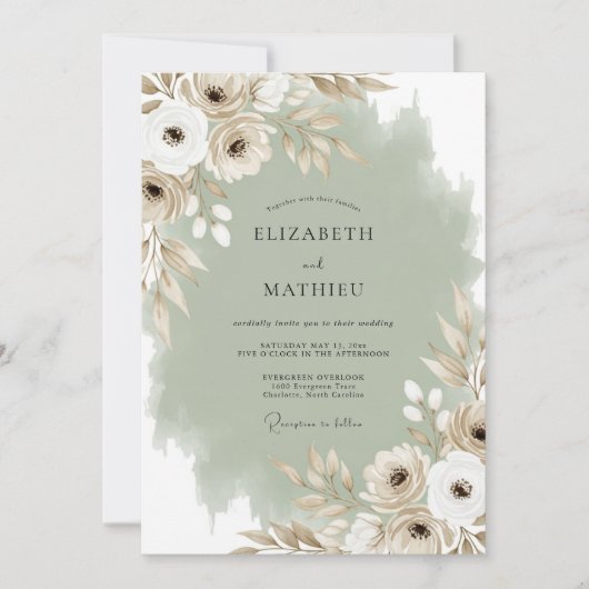 Cream Ethereal Blossom Wedding Kaart (Voorkant)