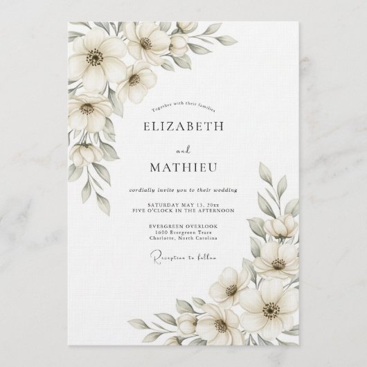Cream Ethereal Botanical Wedding Kaart (Voorkant)