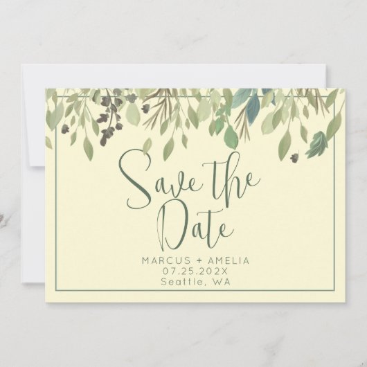 Cream & Eucalyptus Save the Date QR Code (Voorkant)