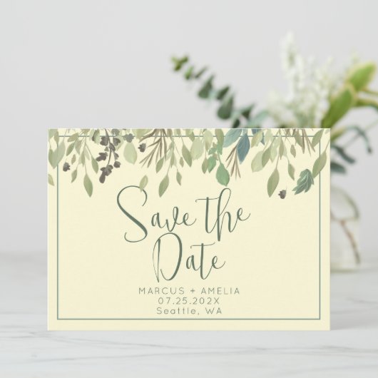 Cream & Eucalyptus Save the Date QR Code (Staand voorkant)