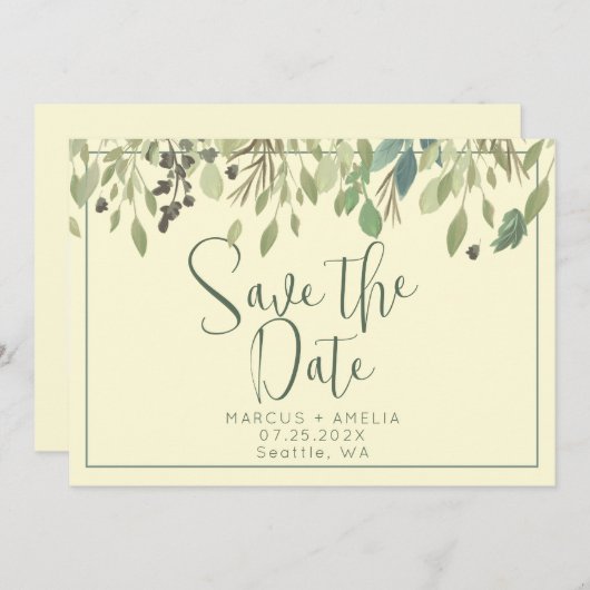 Cream & Eucalyptus Save the Date QR Code (Voorkant / Achterkant)