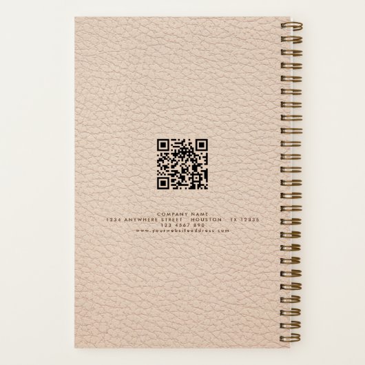 Cream Faux Leather Company Name Logo QR Code Notitieboek (Achterkant)