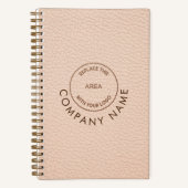Cream Faux Leather Company Name Logo QR Code Notitieboek (Voorkant)