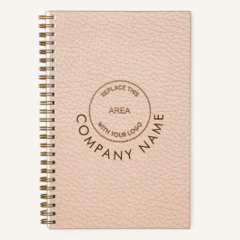 Cream Faux Leather Company Name Logo QR Code Notitieboek