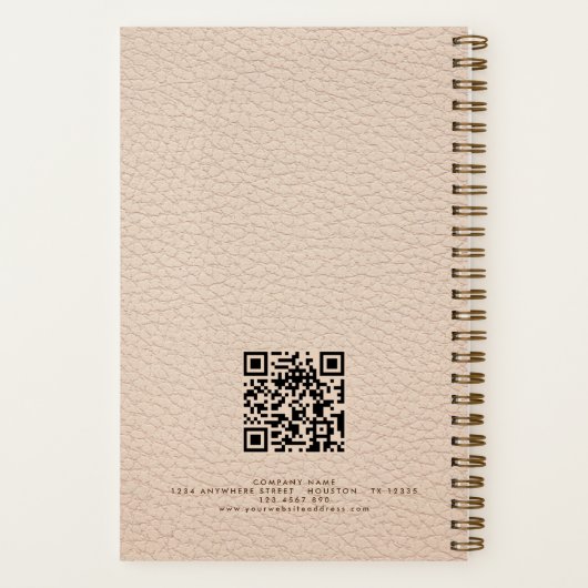 Cream Faux Leather Company Personeel Naam Logo QR  Notitieboek (Achterkant)