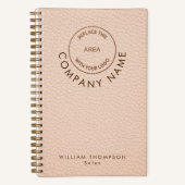 Cream Faux Leather Company Personeel Naam Logo QR  Notitieboek (Voorkant)