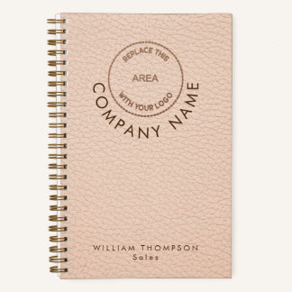 Cream Faux Leather Company Personeel Naam Logo QR Notitieboek