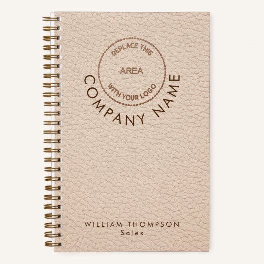 Cream Faux Leather Company Personeel Naam Logo QR  Notitieboek (Voorkant)