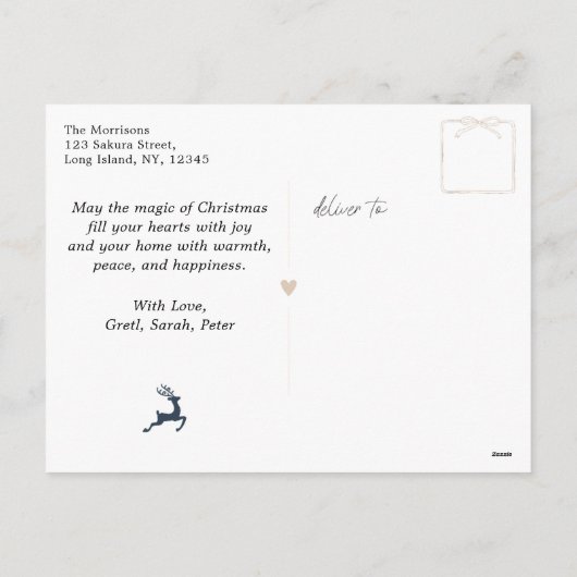 Cream: Feestelijke Bow & Tree Doodles Holiday Brie Feestdagenkaart (Achterkant)