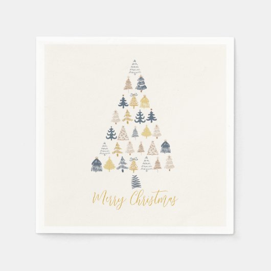Cream Feestelijke Speelse Doodles Kerstboom Servet (Voorkant)