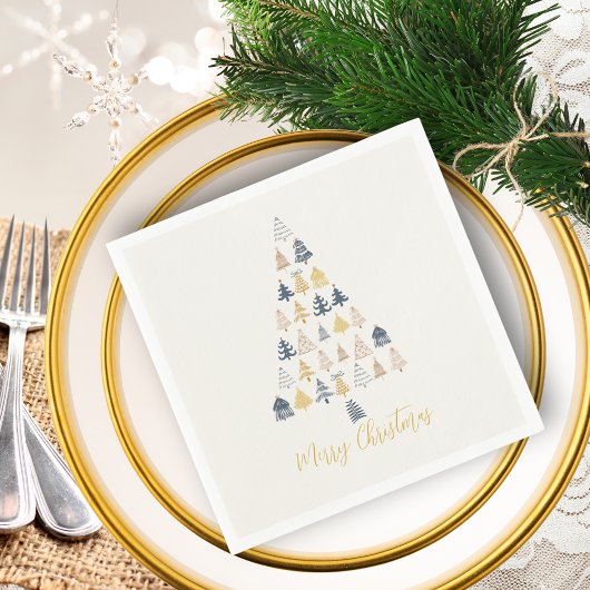 Cream Feestelijke Speelse Doodles Kerstboom Servet