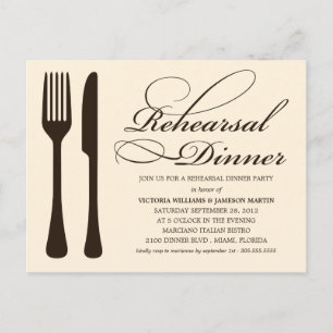 CREAM FLATWARE   REHEARSAL DINNER INVITE UITNODIGING BRIEFKAART