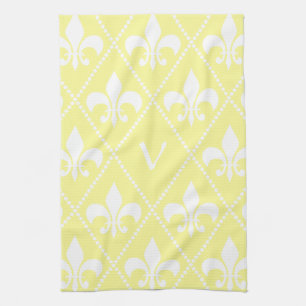 Cream Fleur de Lis met monogram initiaal Theedoek
