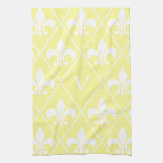 Cream Fleur de Lis met monogram initiaal Theedoek (Verticaal)