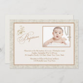 Cream Floral Baptism-fotokaart Kaart (Voorkant / Achterkant)