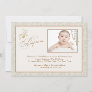 Cream Floral Baptism-fotokaart Kaart