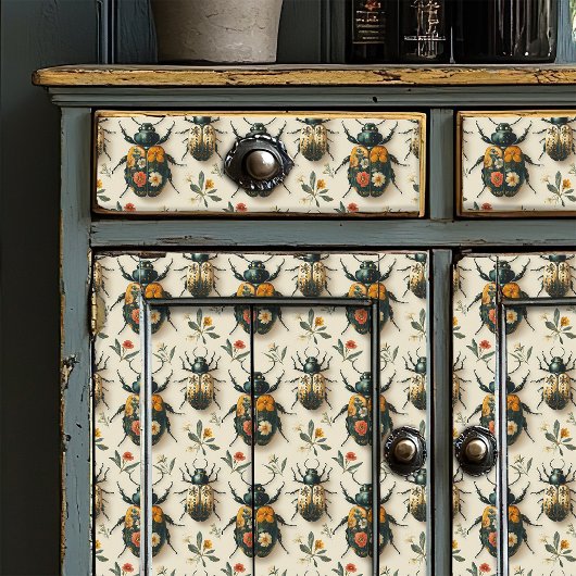 Cream Floral Beetle Decoupage Upcycling Tissuepapier