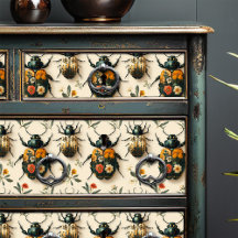 Cream Floral Beetle Decoupage Upcycling