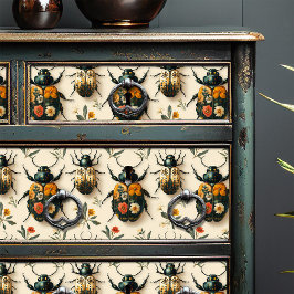 Cream Floral Beetle Decoupage Upcycling Tissuepapier