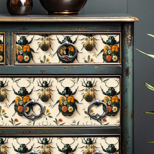  Cream Floral Beetle Decoupage Upcycling Tissuepapier