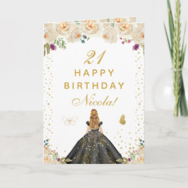 Cream Floral Blonde Hair Girl Birthday Kaart