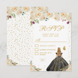 Cream Floral Blonde Hair Princess Sweet Sixteen RSVP Kaartje