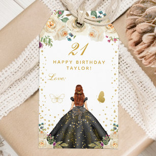 Cream Floral Brown Hair Girl Happy Birthday Cadeaulabel