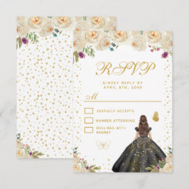 Cream Floral Brunette Hair Princess Sweet Sixteen RSVP Kaartje