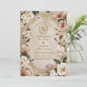  Cream Floral Country Wedding Kaart (Staand voorkant)