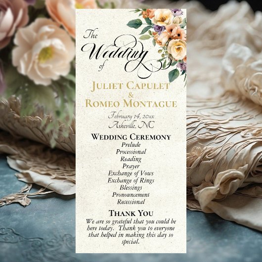 Cream Floral - Cream Wedding Programmakaart