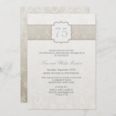 Cream Floral Damask Wedding Jubileum Invite Kaart (Voorkant / Achterkant)