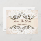 Cream Floral Damask Wedding save the date Aankondigingskaart (Voorkant / Achterkant)