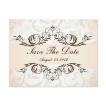 Cream Floral Damask Wedding save the date
