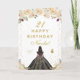 Cream Floral Dark Skin Girl Birthday Kaart