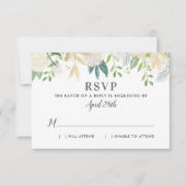 Cream Floral Gold Greenery Wedding RSVP Kaartje (Voorkant)
