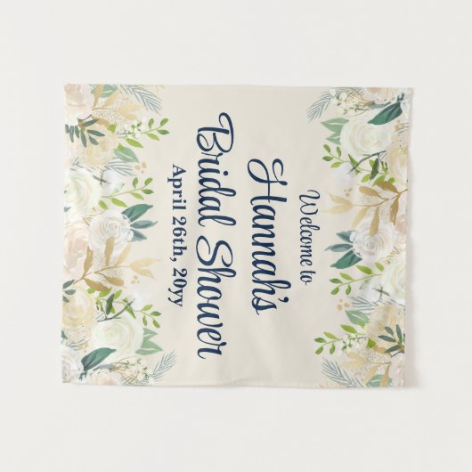 Cream Floral Greenery Roos Welkom Vrijgezellenfees Wandkleed (Voorkant (horizontaal))