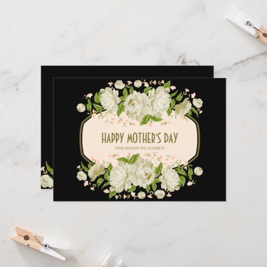 Cream Floral Happy Moederdag Kaart (Voorkant / Achterkant in situ)