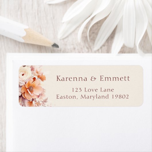 Cream Floral Herfst Baby shower retouradres Etiket (Insitu)