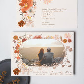 Cream Floral Lijst Foto slaat het Roos Datum op Folie Uitnodiging