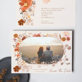 Cream Floral Lijst Foto slaat het Roos Datum op Folie Uitnodiging