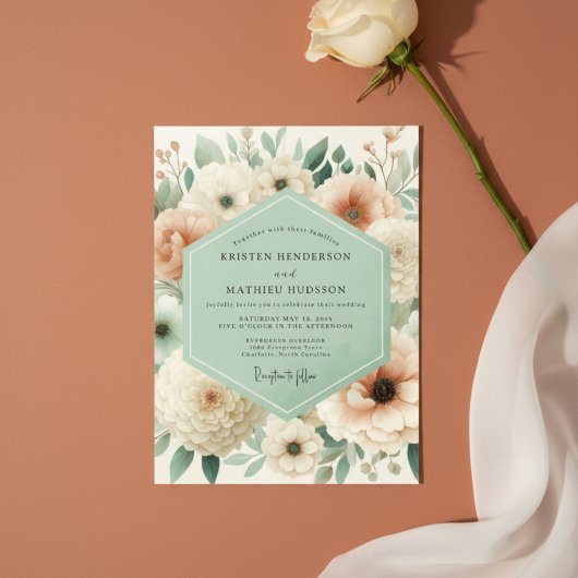 Cream Floral Meadow Wedding Kaart