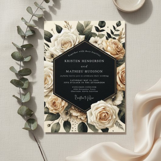 Cream Floral Opulence Wedding Kaart